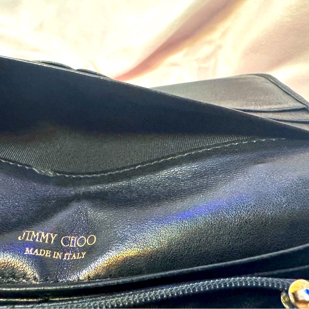 Jimmy Choo Wallet Star Studded Midnight Black Calfskin Leather Gold Stars Rare - Picture 11 of 13